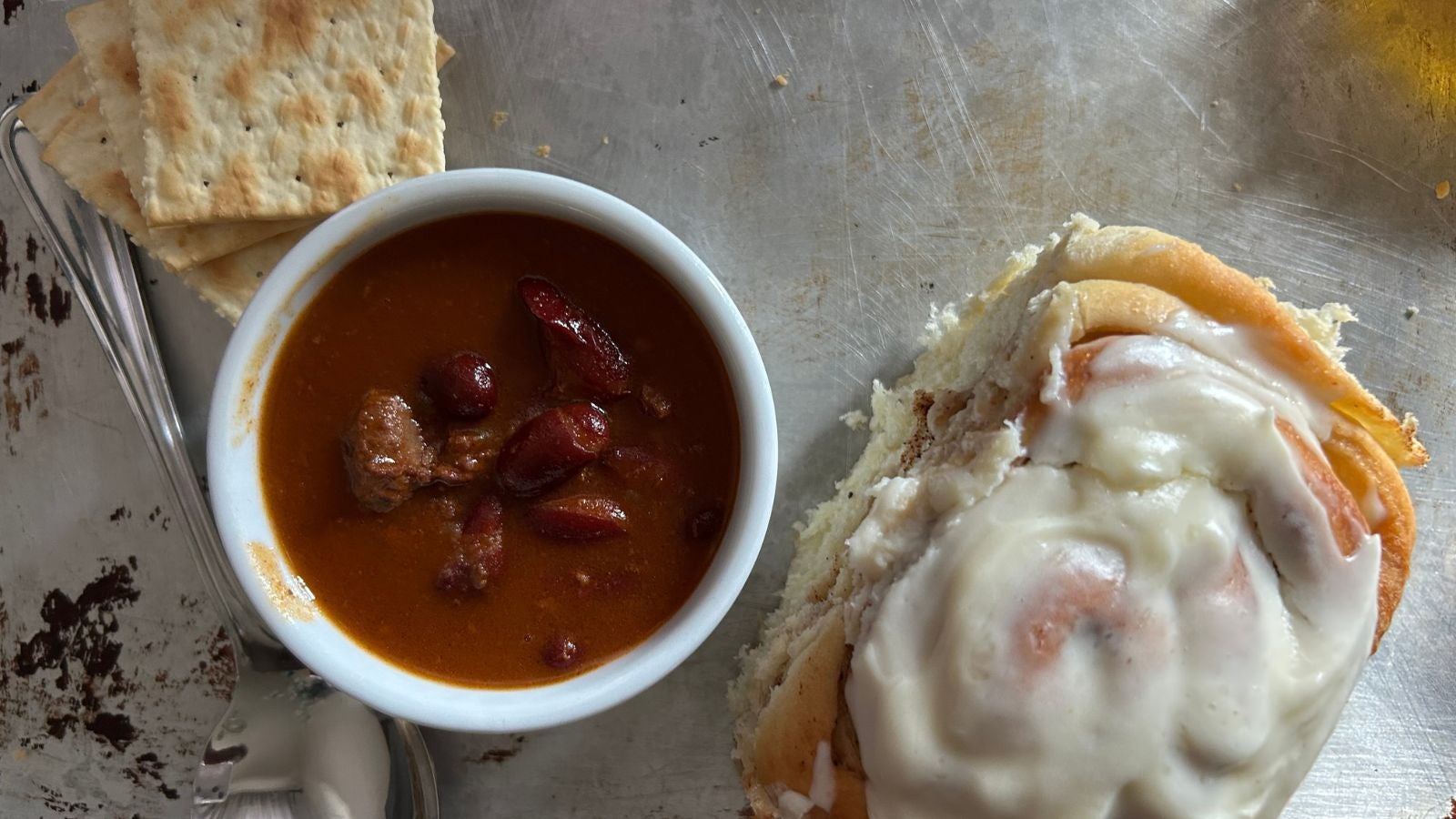 Cinnamon bun and chili.
